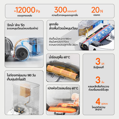 Uwant U300 Robot Vacuum and Mop Cleaner หุ่นยนต์ดูดฝุ่น ถูพื้น ซักผ้าถู อบผ้าแห้ง